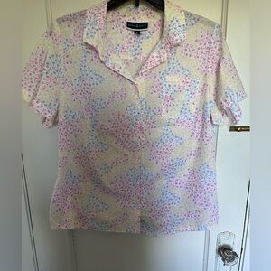 Karen Scott button up shirt, XL, pastel floral on white